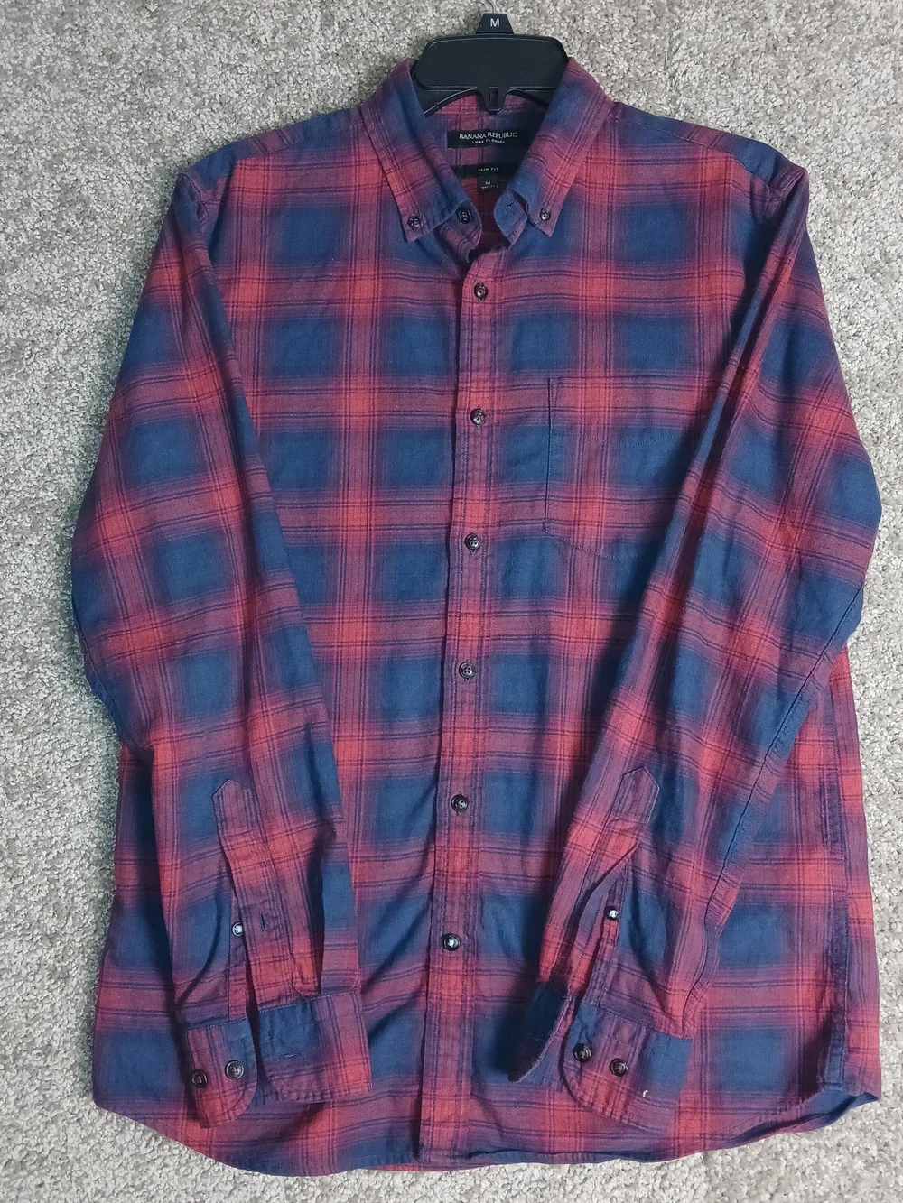 Banana Republic red blue plaid Luxe‎ Flannel Slim Fit Size Medium Cotton